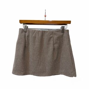 Elegant Brown & White Houndstooth Mini Skirt With Built-in Shorts